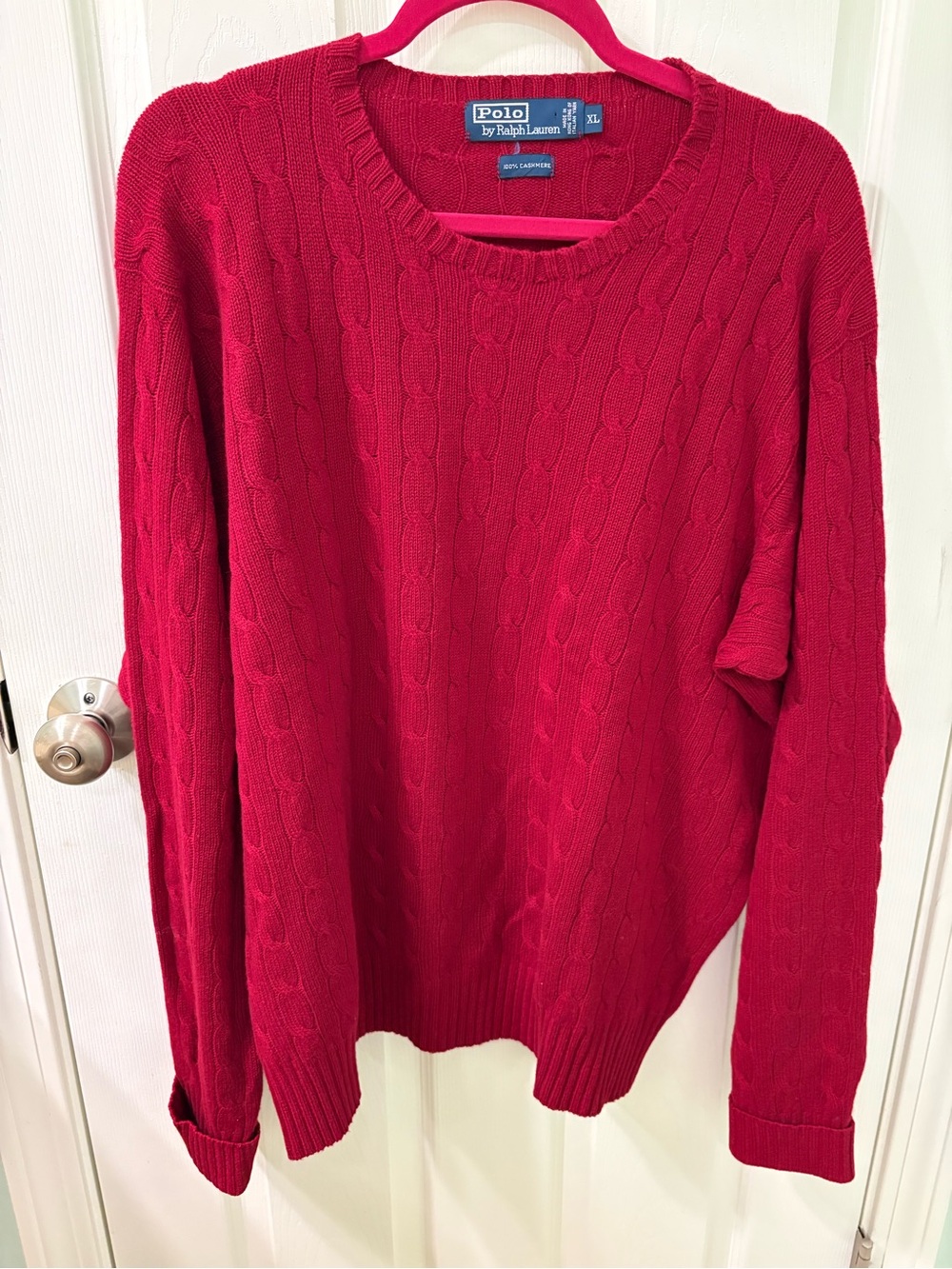 Ralph Lauren Men's Cable-Knit Crewneck Sweater in Red
